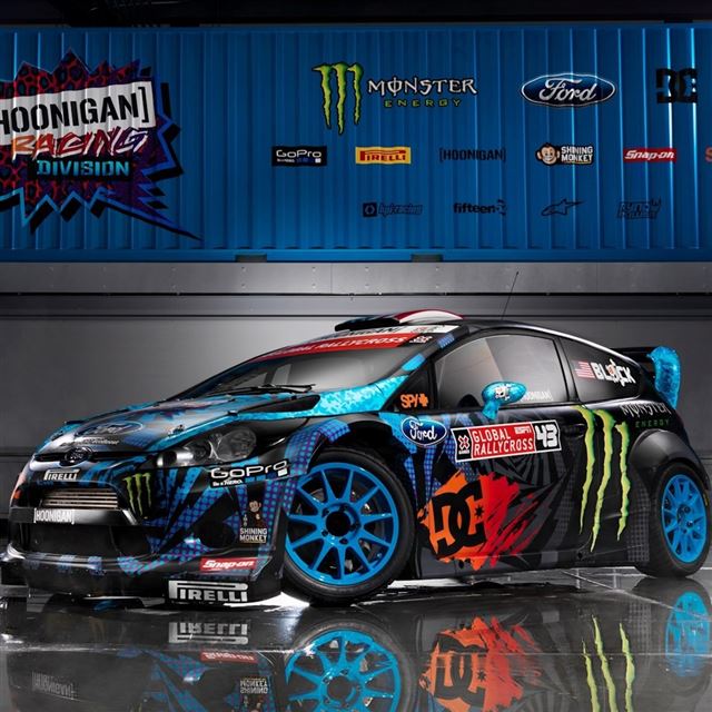 1024x1024 Ford Fiesta Monster Ken Block - yellow iPad Wallpaper