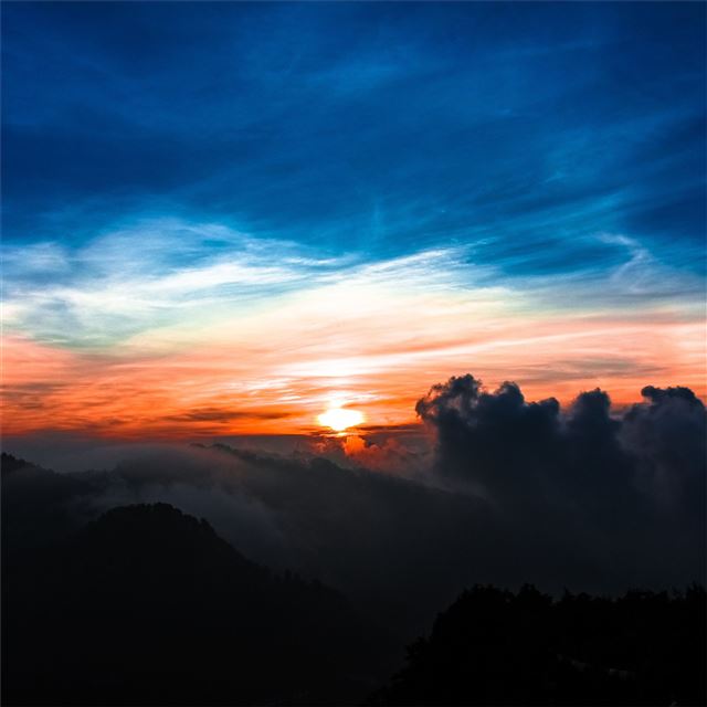 1024x1024 sun setting in clouds 5k - clouds iPad Wallpaper