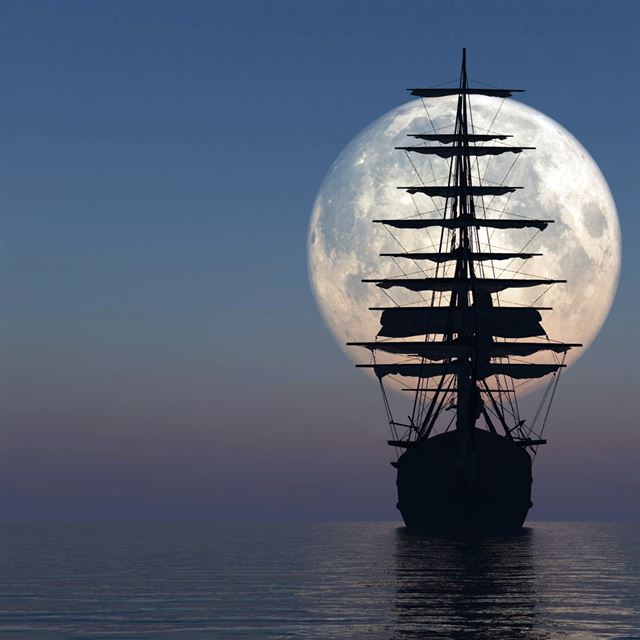 1024x1024 Moon Boat - gray iPad Wallpaper
