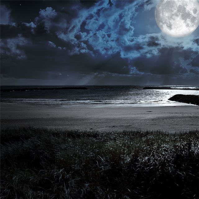 1024x1024 moon clouds night scenery 4k - clouds iPad Wallpaper