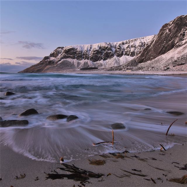 1024x1024 a calm morning on unstad beach 5k - beach iPad Wallpaper