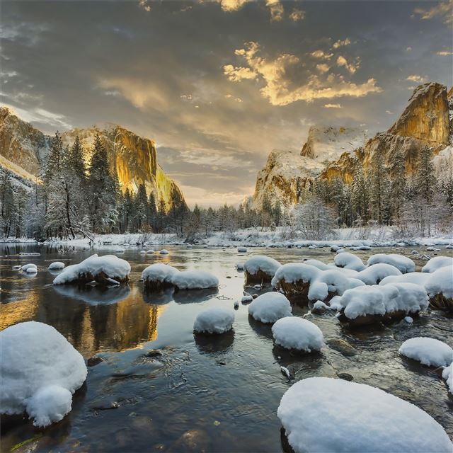 1024x1024 lake stones snow scenery 4k - 4k iPad Wallpaper