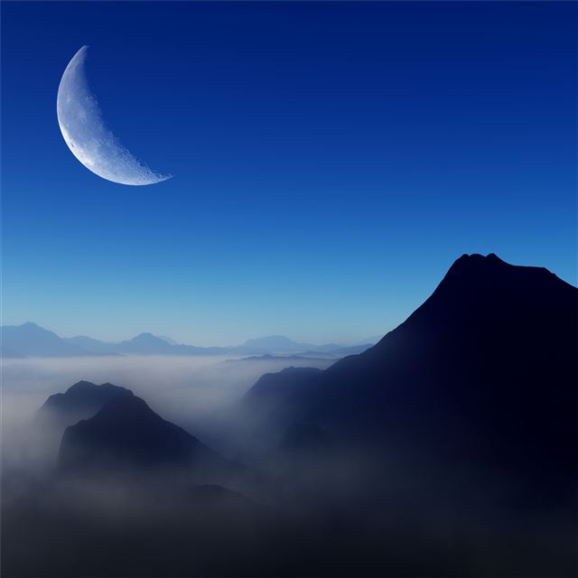 1024x1024 blue morning moon nature 4k - deviantart iPad Wallpaper