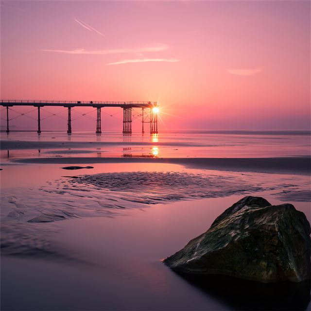 1024x1024 pier beach sunset 4k - 4k iPad Wallpaper