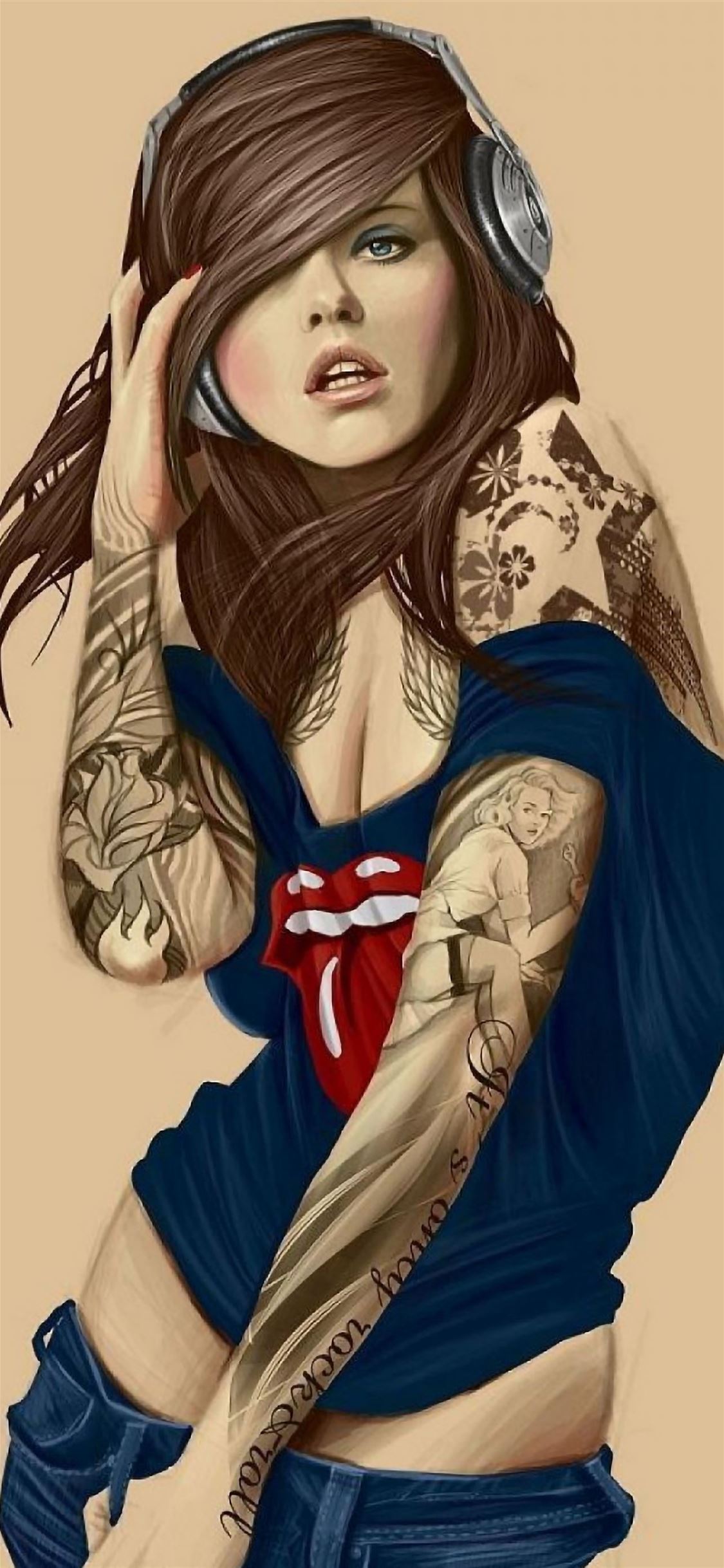 Illustrated Tattooed Sexy Rolling Stones iPhone wallpaper 