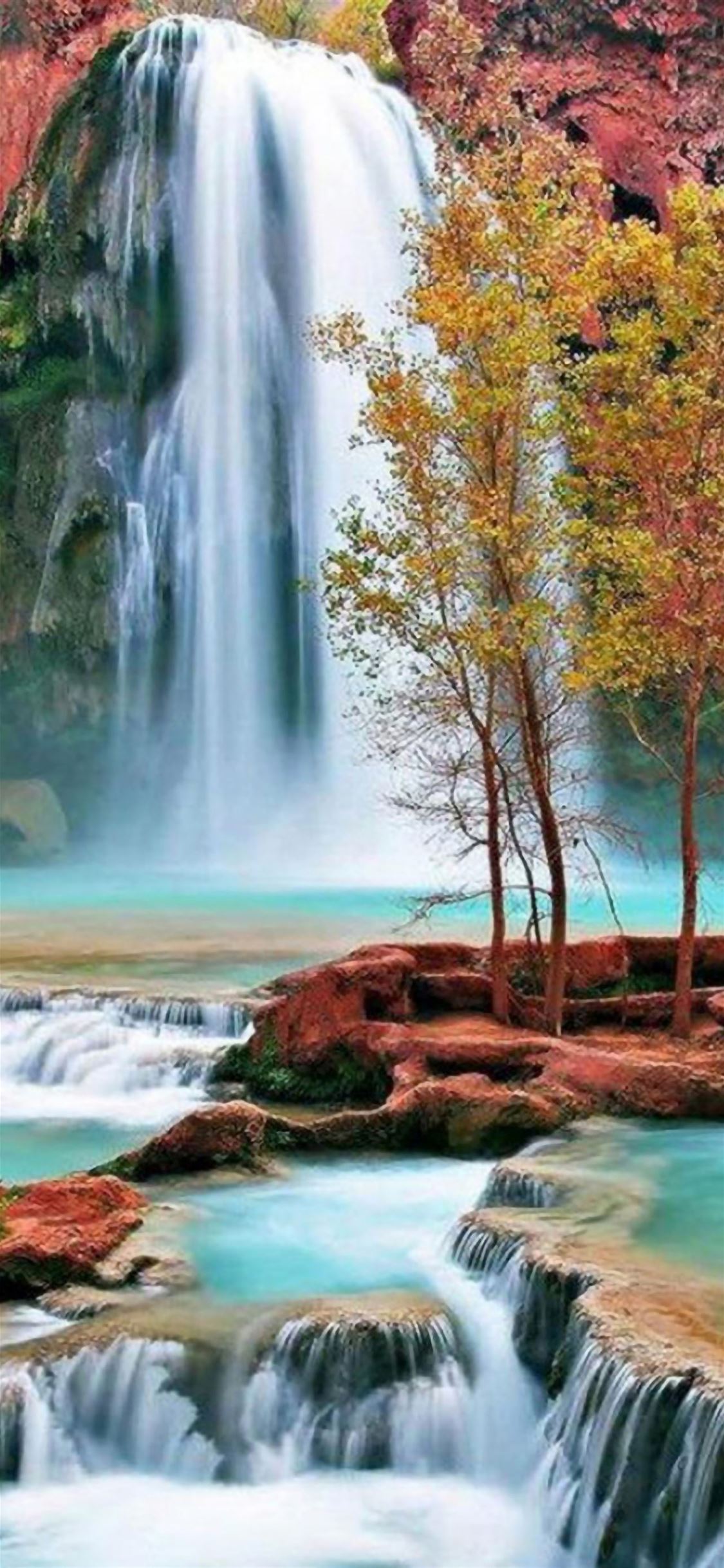 Autumn Waterfall Landscape iPhone wallpaper 