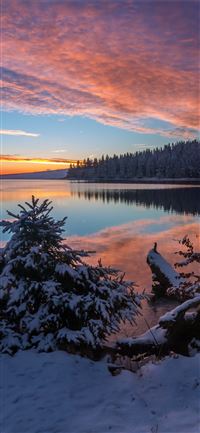 lake snow evening sunset 5k iPhone 11 wallpaper