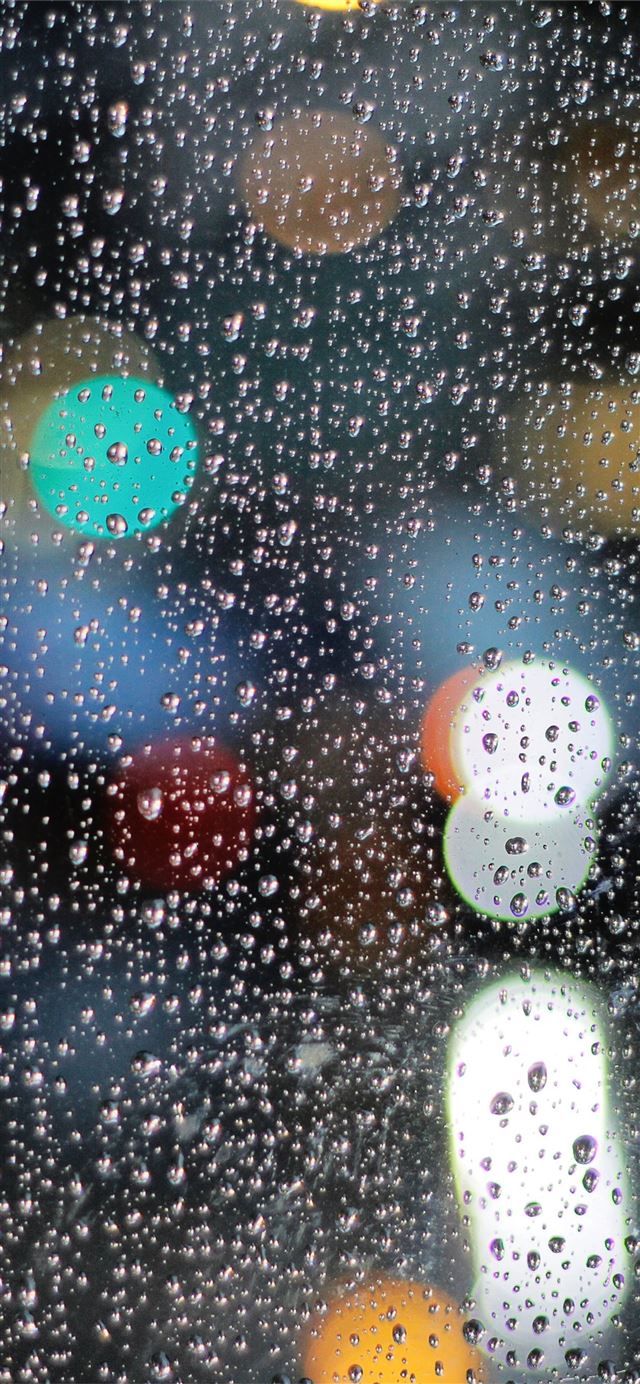 1125x2436 rainy day drops on glass lights bokeh 5k - glass iPhone 11 Wallpaper