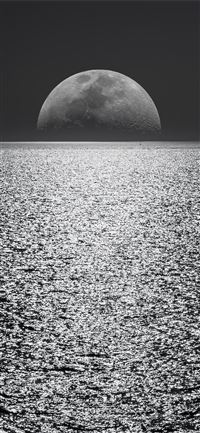 black and white moon ocean during night time iPhone 11 wallpaper