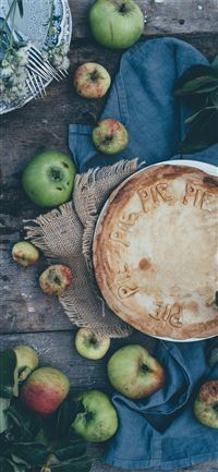 baked pie beside green apples iPhone 11 wallpaper