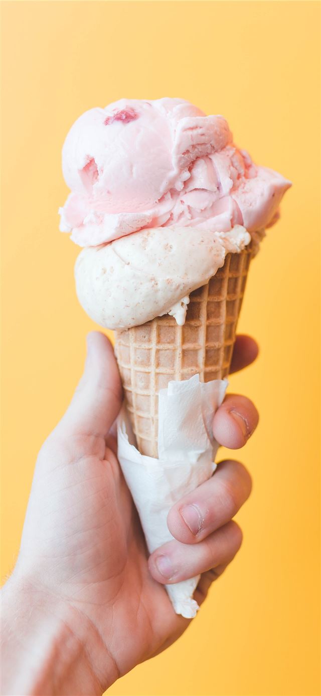 1125x2436 strawberry ice cream on cone - yellow iPhone 11 Wallpaper