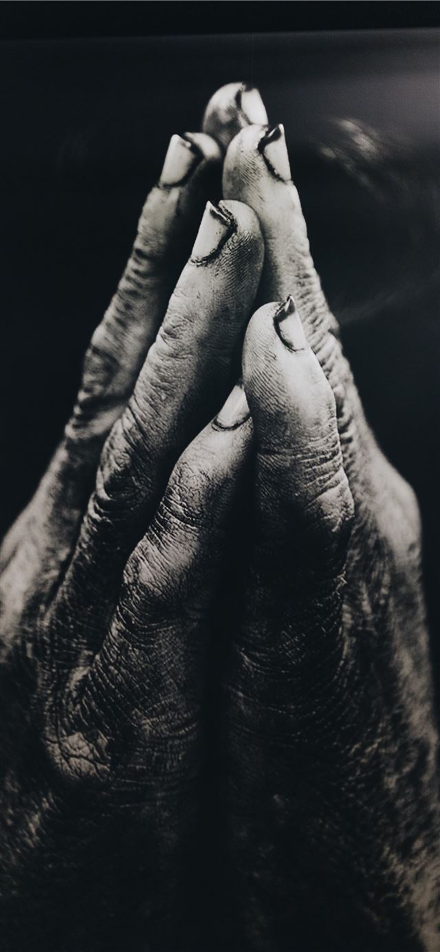 1125x2436 grayscale photography of praying hands - black iPhone 11 Wallpaper