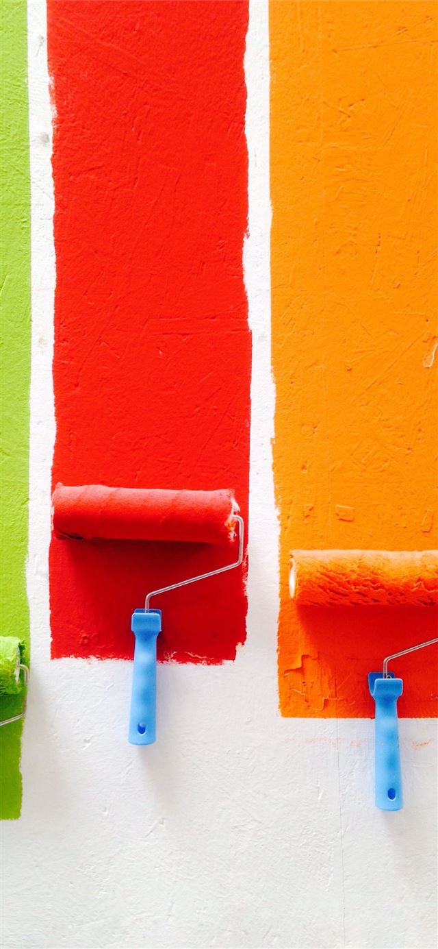 1125x2436 four orange green blue and red paint rollers - colorful iPhone 11 Wallpaper