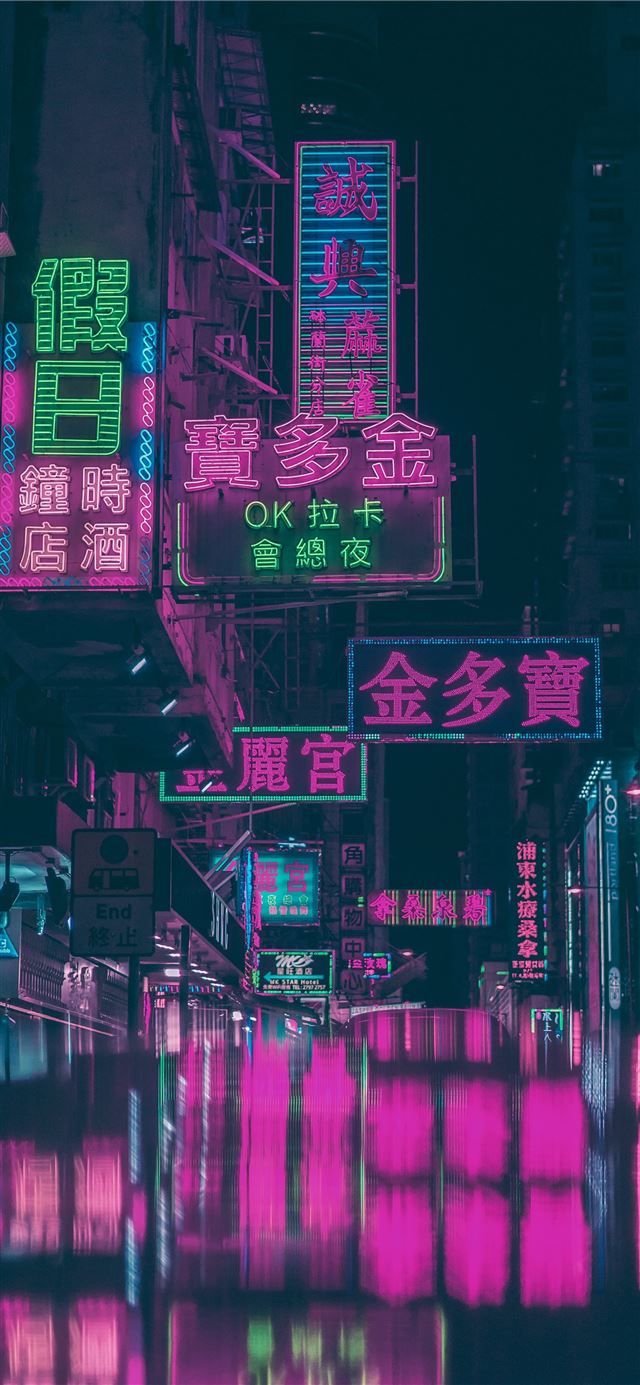 1125x2436 assorted neon light signage on street during night... - hong kong iPhone 11 Wallpaper