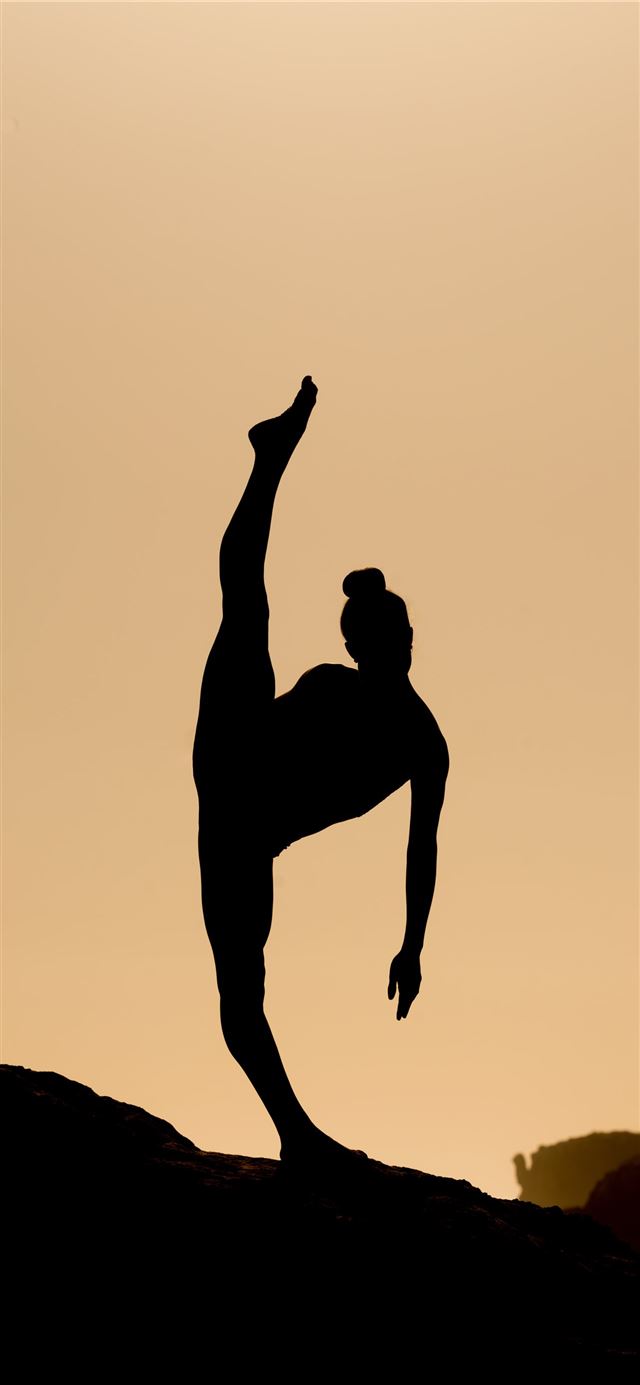 1125x2436 silhouette of woman doing oga - brown iPhone 11 Wallpaper
