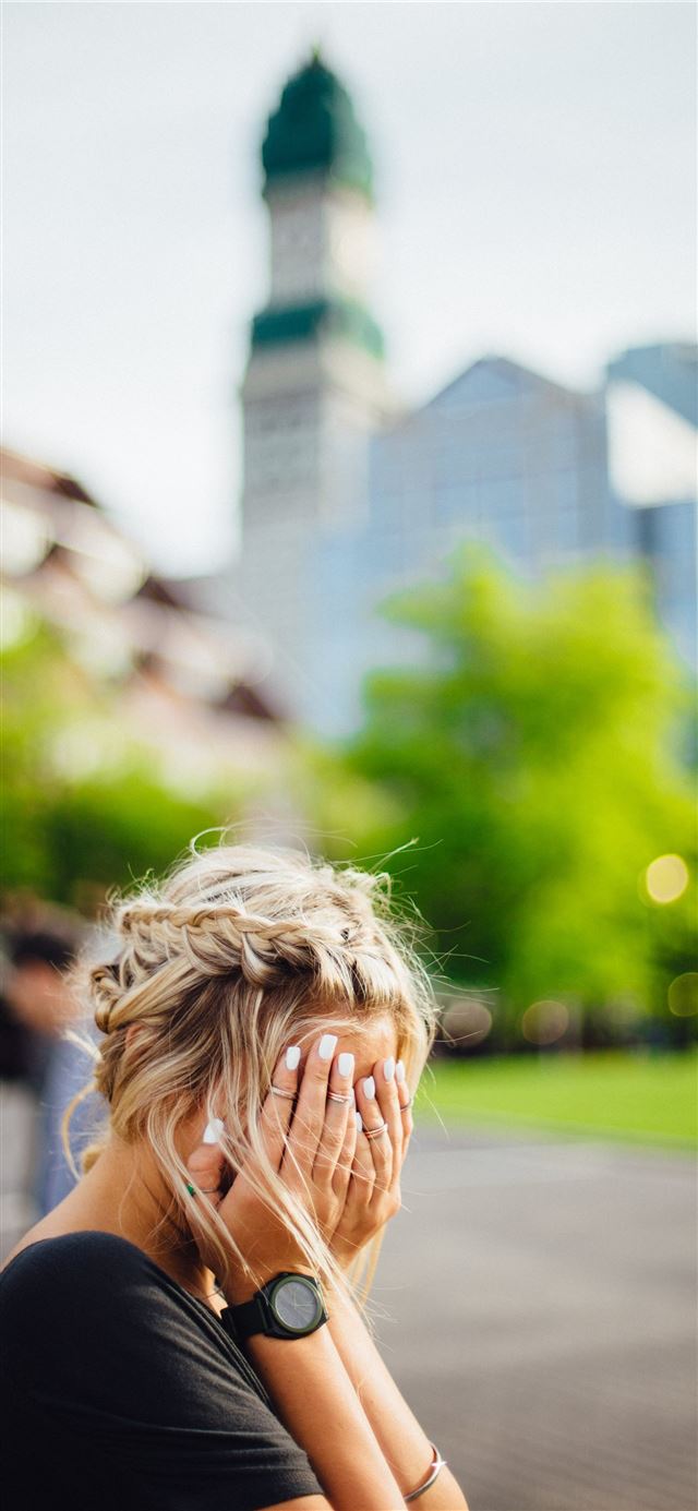 1125x2436 person covering face with hands outdoors - girl iPhone 11 Wallpaper