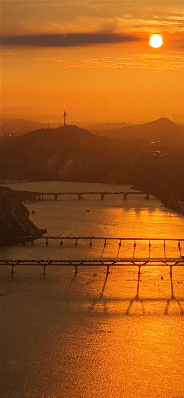 1125x2436 aerial view of bridges during sunset - sunset iPhone 11 Wallpaper
