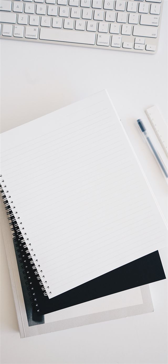 1125x2436 empty spiral notebook near keyboard and pen -  iPhone 11 Wallpaper