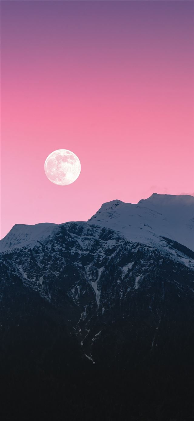 1125x2436 snow covered mountain under full moon - outer space iPhone 11 Wallpaper
