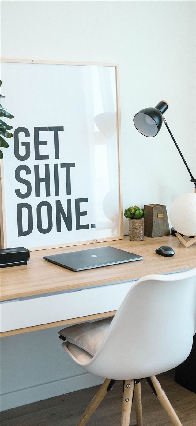 1125x2436 brown and white wooden desk with chair and laptop -  iPhone 11 Wallpaper