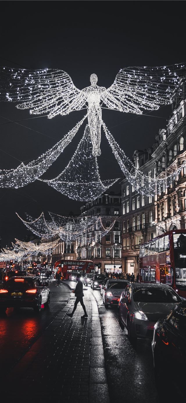 1125x2436 street with angel light artwork - grey iPhone 11 Wallpaper