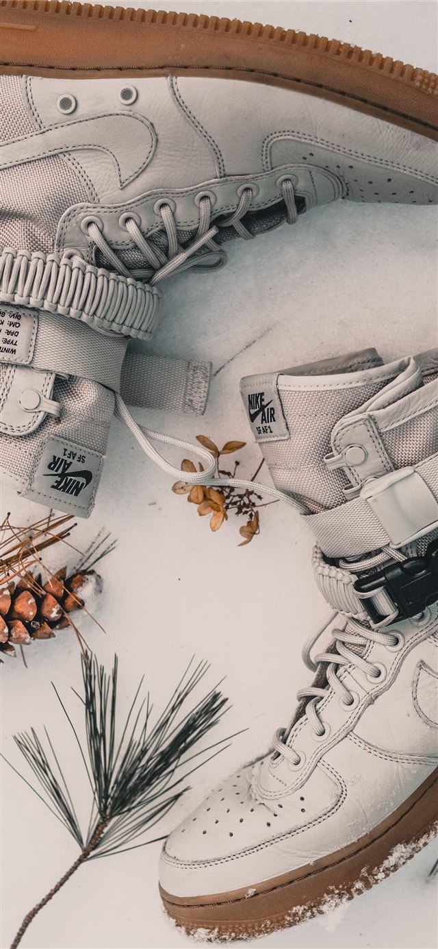 1125x2436 pair of white Nike Air high top sneakers - grey iPhone 11 Wallpaper