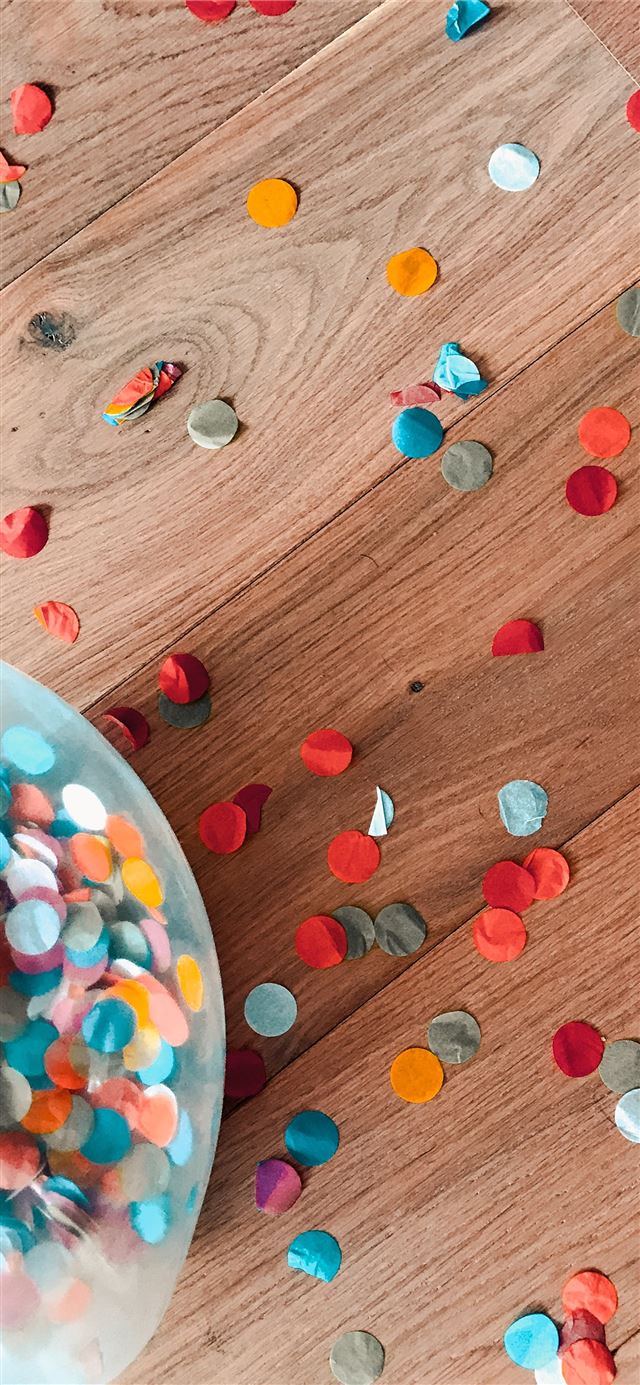 1125x2436 assorted color of sprinkle dots on brown floor - party iPhone 11 Wallpaper