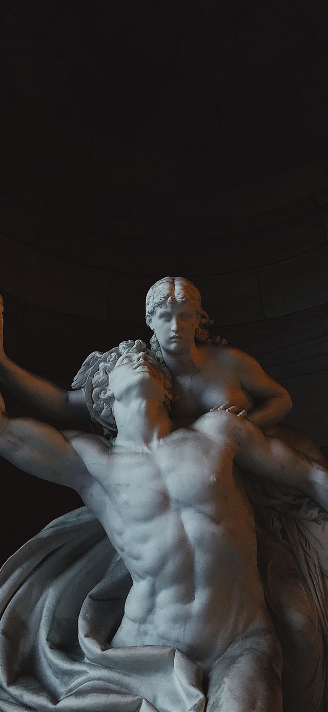 1125x2436 concrete man and woman statue -  iPhone 11 Wallpaper
