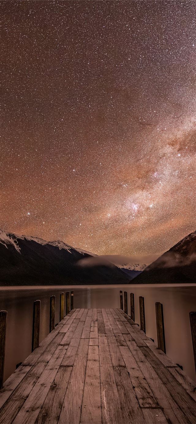 1125x2436 mountains relfection night stars 4k - stars iPhone 11 Wallpaper