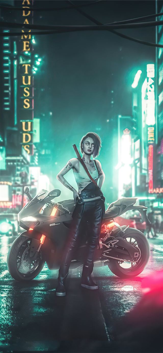 1125x2436 cyberpunk 2077 night city girl 5k -  iPhone 11 Wallpaper