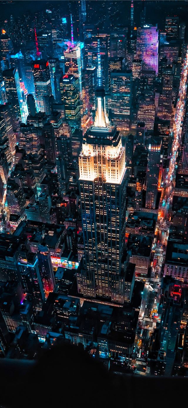 1125x2436 aerial view of city buildings during night time - landscape iPhone 11 Wallpaper