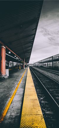 selective color photography of train railways wallpaper