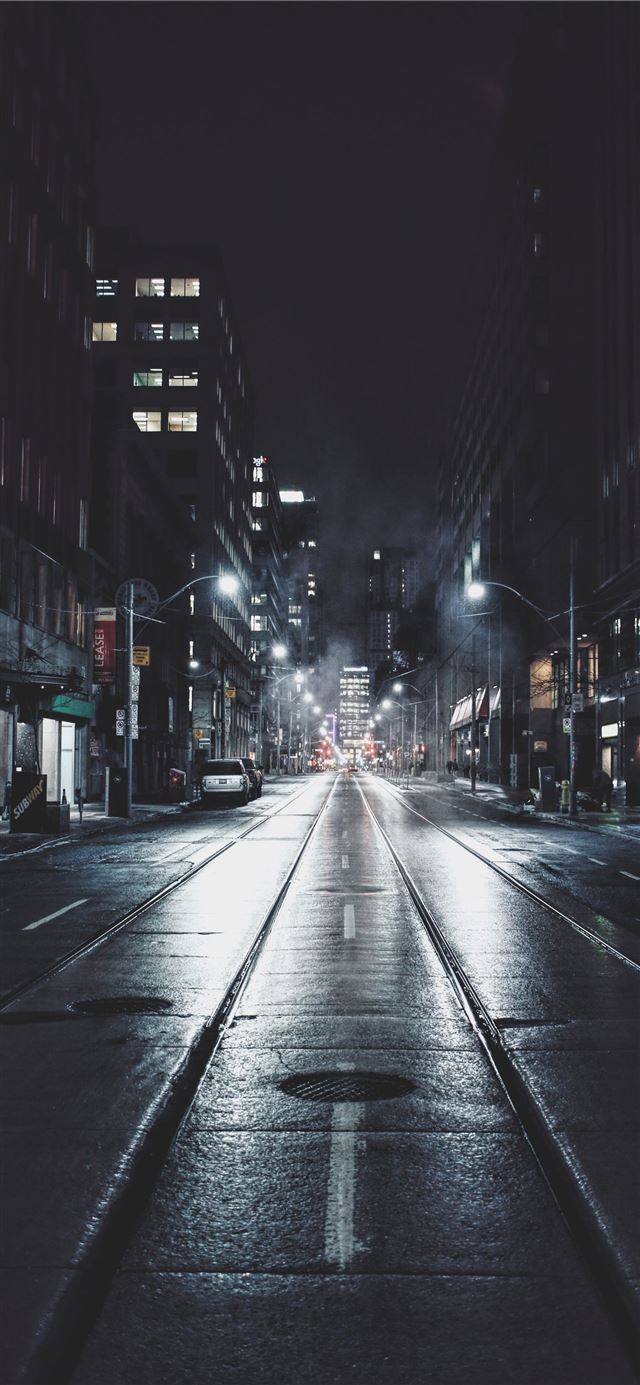 1125x2436 empty road in city during night - canada iPhone 11 Wallpaper