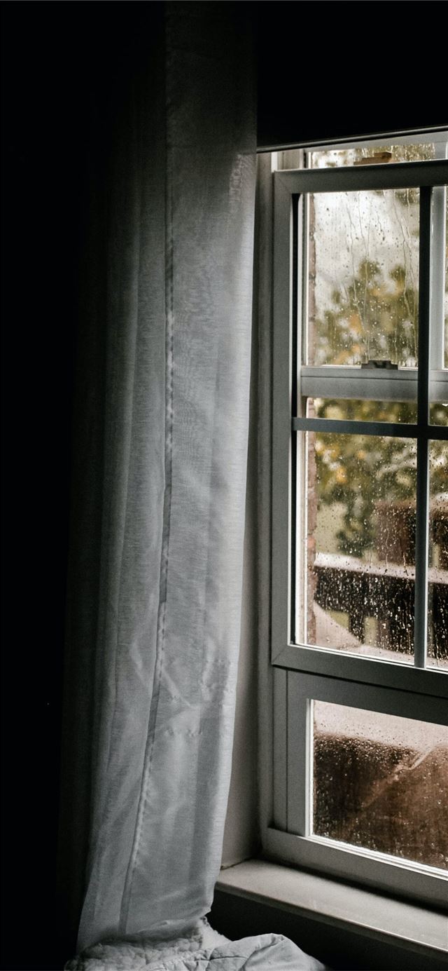 1125x2436 water dew on clear glass sliding window during day... - grey iPhone 11 Wallpaper