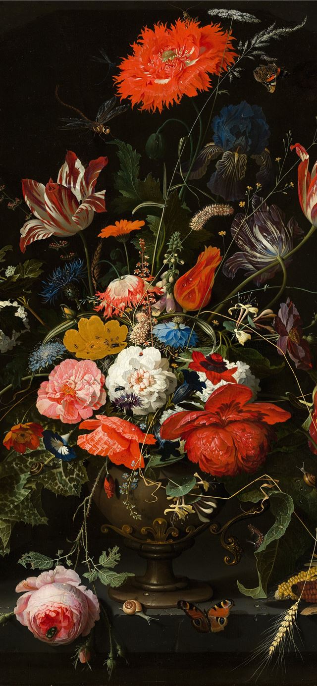1125x2436 red blue and white flowers - art iPhone 11 Wallpaper