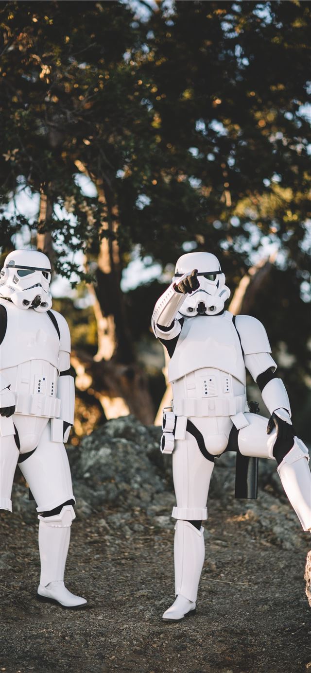 1125x2436 two Star Wars Stormtrooper action figures on gray ... - star iPhone 11 Wallpaper