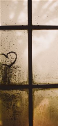 black framed glass window with heart draw iPhone 11 wallpaper