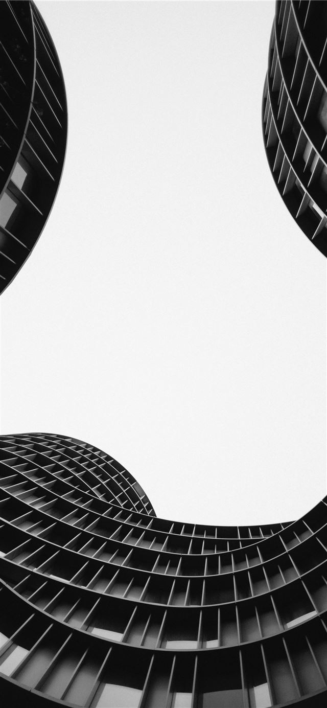 1125x2436 grayscale photo of low angle view of building - abstract iPhone 11 Wallpaper