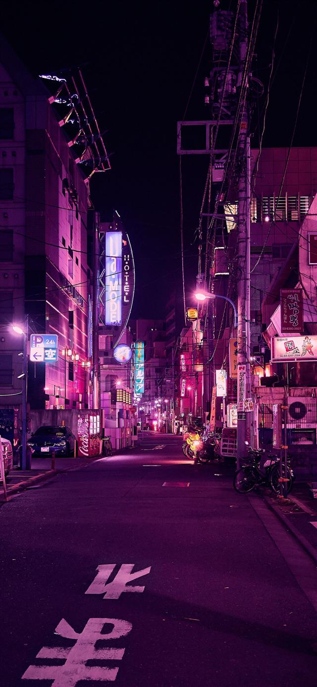 1125x2436 roadway beside commercial buildings - city iPhone 11 Wallpaper