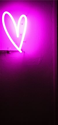 purple LED heart sign iPhone 11 wallpaper