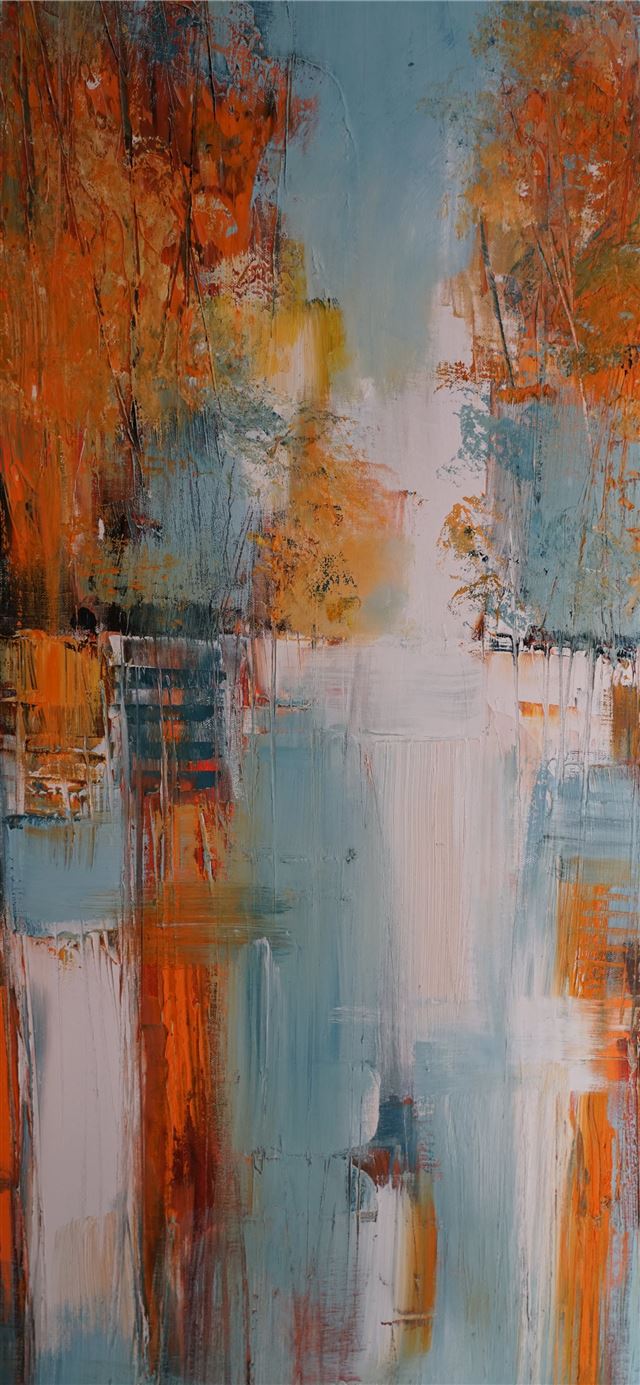 1125x2436 orange white and teal abstract painting -  iPhone 11 Wallpaper