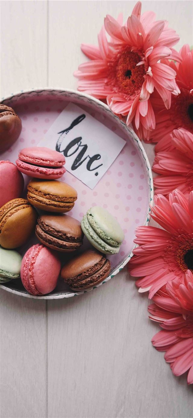 1125x2436 macaroons on a tray with the word 'love' -  iPhone 11 Wallpaper