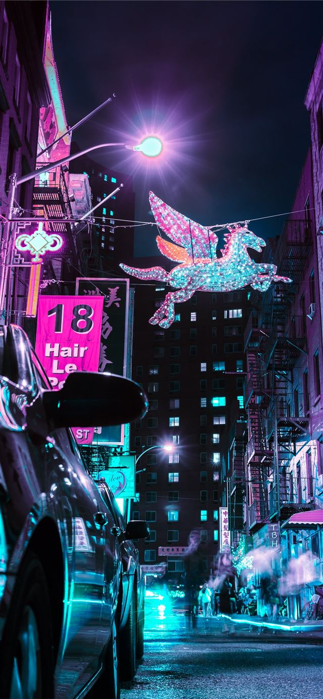 1284x2778 unicorn flying near road -  iPhone 11 Wallpaper