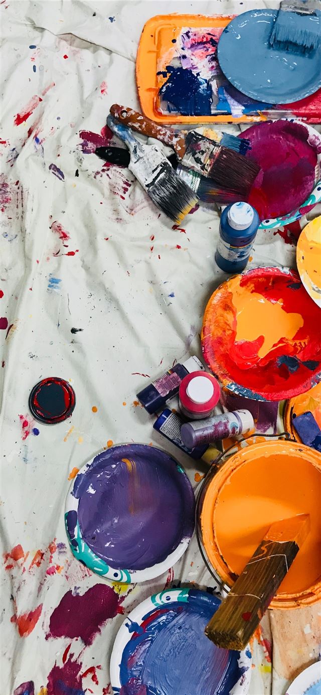1284x2778 assorted color paints and paintbrushes on white ta... -  iPhone 11 Wallpaper