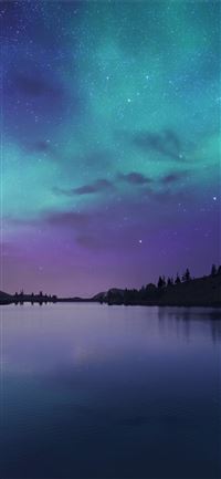 lake cyan calm water reflection northern lights 4k iPhone 11 wallpaper