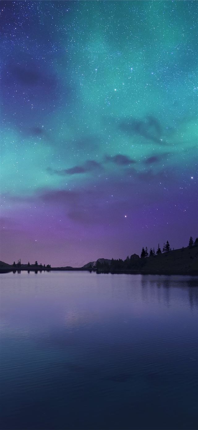 1125x2436 lake cyan calm water reflection northern lights 4k -  iPhone 11 Wallpaper