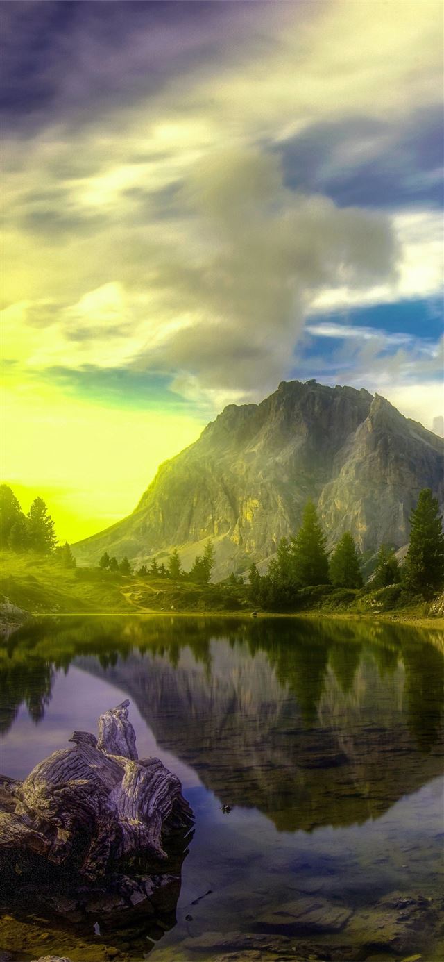 1125x2436 lake dolomites trees alps 5k - lake iPhone 11 Wallpaper