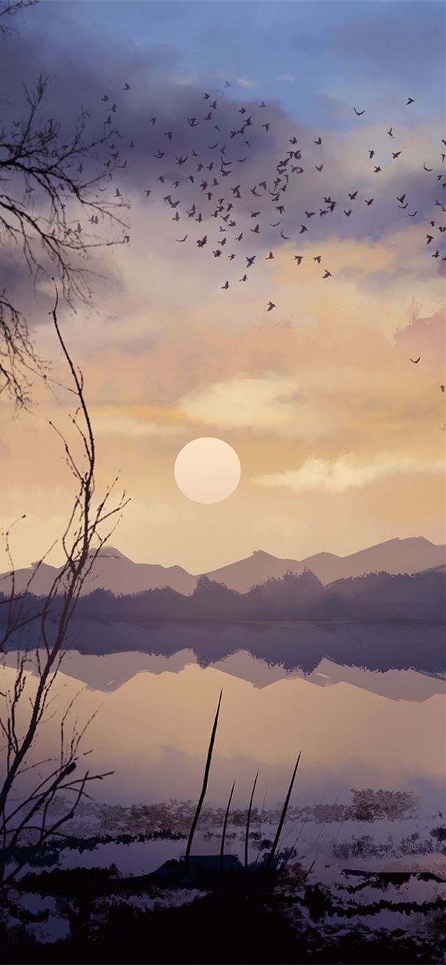 1125x2436 digital painting lake landscape nature - deviantart iPhone 11 Wallpaper