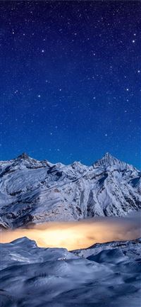 starry night snow covered mountains 4k iPhone 11 wallpaper