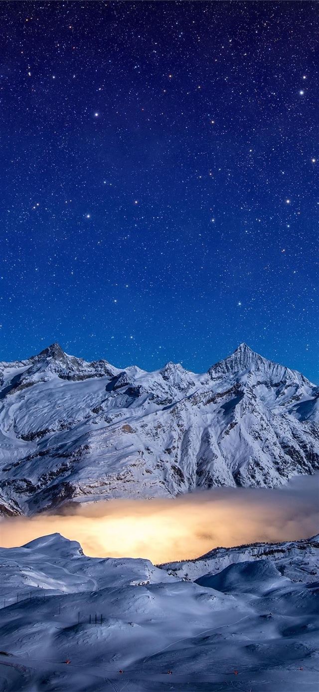 1125x2436 starry night snow covered mountains 4k -  iPhone 11 Wallpaper
